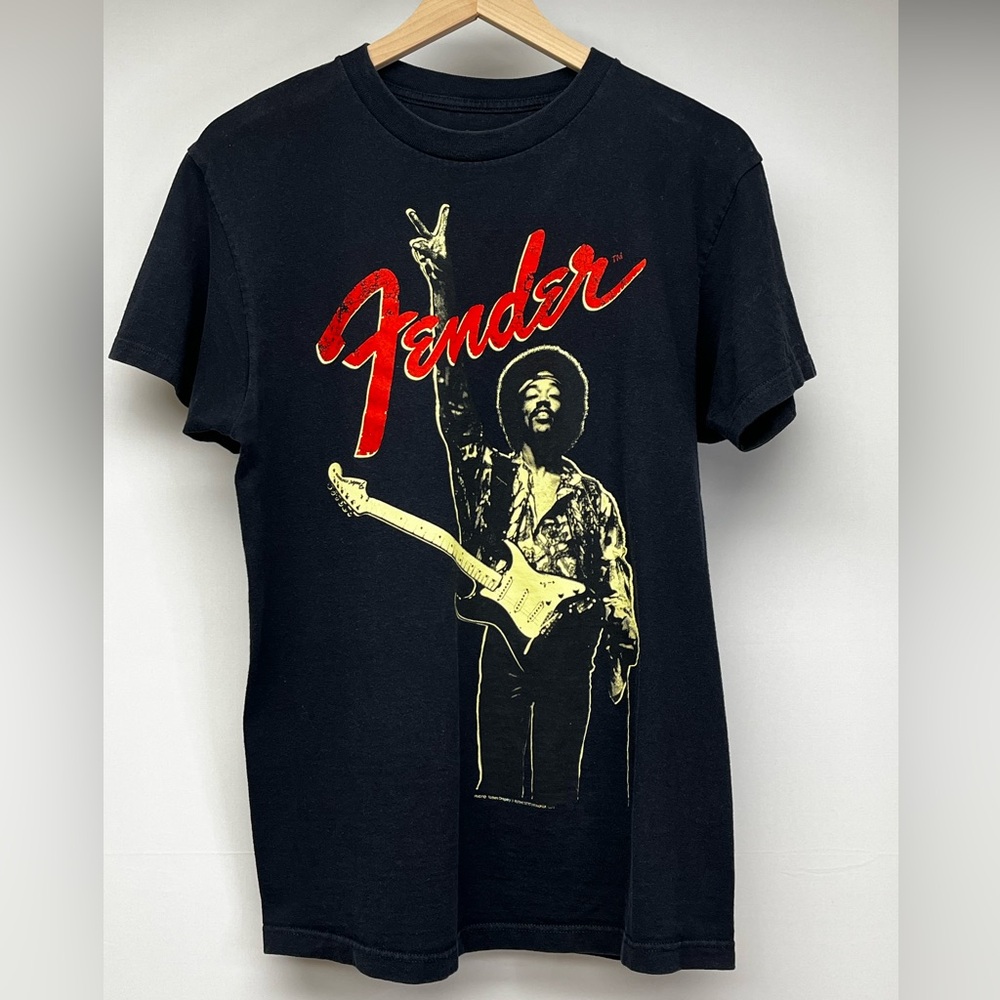 Jimmy HENDRIX on a Black FENDER Tee with Red Graphic